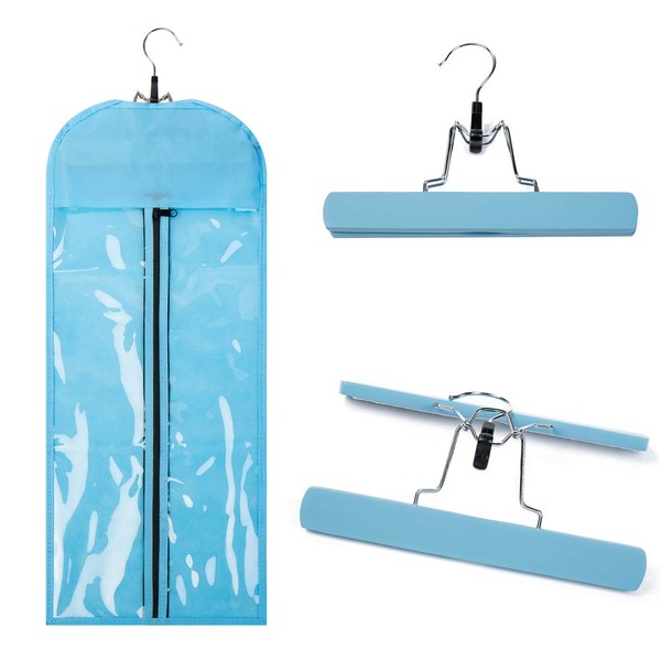 Portable Hair Extensions Carrier Non-woven Dust-proof Storage Case with Wooden Hanger for Human Hair Extensions(Blue)