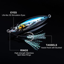 Goture Fishing Jigs, 40g Vertical Jig Freshwater Saltwater, Jig Fishing Lures with Assist Hook, 5Pcs Fishing Jigging Spoon Lures for Tuna, Salmon, Bass, Trout