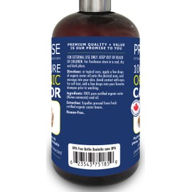 500ml (16.9oz) ORGANIC CASTOR Oil, 100% Pure Certified For Hair, Beard, Moisturizes, Softens, Nourishes Skin, Hair and Nails, Made in Canada, No Chemicals Cruelty Free (500ml)