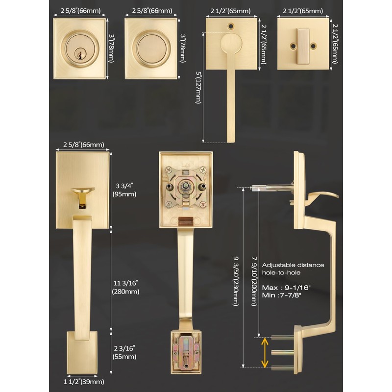 EHOMEWARE Double Front Door Handle Set, 1 Pack Satin Brass