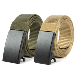DOSYU Cinturones para Hombre, 2pcs Cinturón de Trinquete de Nailon, Hebilla Metálica Automática, Más Duradero, Cinturón Ajustable y Recortable, Adecuado para Negocios E Informal. (Verde+Caqui)