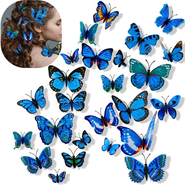 24 Pieces Blue Butterfly Hair Clips Simulation Butterfly Hair Barrettes Butterfly Headwear Hair Clips for Girl Halloween Costume Accessories