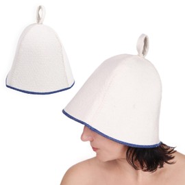 PetriStor Sauna Hat Comfort - Sauna Hat for Women - Wool Sauna Hat - Sauna Hat for Men - Bathhouse hat - Natural Felt Sauna Cap (White with Blue)