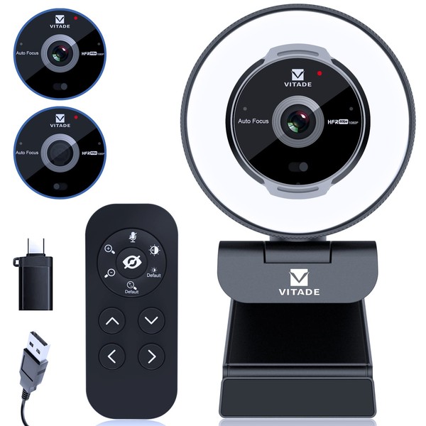 Vitade Zoomable Webcam with Remote Control, 1080P 60FPS Streaming with