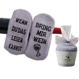 Gift for Women, Socks with “Wenn Du Das Lesen Kannst Bring Mir Wein / Kaffee / Book”, Socks with Funny Text, Birthday Present for Girlfriends, Sisters (German Language) - 36-43
