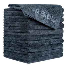 Nasiol Wipe&Buff Microfiber Cleaning and Ceramic Coat Application Cloth – Professional, Highly Absorbent, Lint & Streak-Free, Edgeless Double-Sided Towel – Pack of 10, Dark Gray (13.78 x 15.75 in)