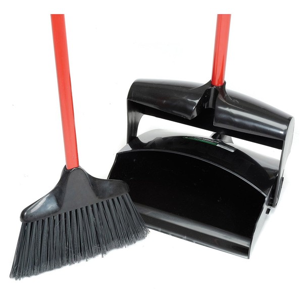 Libman 36"H Commercial Lobby Broom & 12"W Dust Pan Set, Closed Lid - Lot of 2