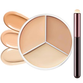 Concealer Palette with Brush, Concealer Full Coverage - 3-Color Creamy Long-Wearing, Blends Easily, Ideal for Dark Circles, Spots & Acne, Hypoallergenic Formula for Flawless Look