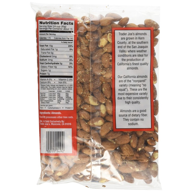 Trader Joe's Dry Roasted & Unsalted Almonds, 16 Ounce