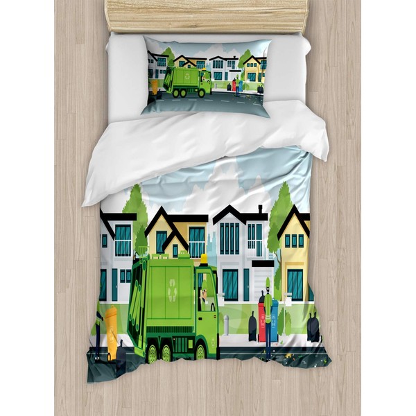 ABAKUHAUS Garbage Truck Duvet Cover Set for Single Bed, Truck