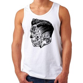 OM3® Psycho-Billy Tank Top Shirt | Men's | Psychobilly Punk Rock Music Rockabilly Cali | S - 4XL, White