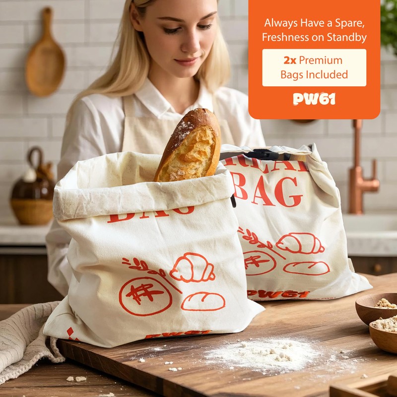 PW61 Beeswax Bread Bags for Homemade Bread. 2 Pack XL