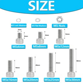 M5 Bolts,Hincell 210pcs M5 Hex Socket Head Cap Screws Bolts Washers Nuts Kit,304 Stainless Steel(M5 x 6mm /8mm /12mm /16mm /20mm /25mm /30mm)