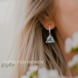 TOUPOP - arete colgantes de plata de ley 925 para mujer, arete de palanca, regalos irlandeses, arete colgantes de nudo celta de la Trinidad, joyería de moda para fiesta/cumpleaños, Plata de ley, cristal