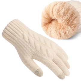 Winter Gloves for Women, Touch Screen Gloves with Thermal Soft Lining, Elastic Cuff Winter Gloves for Cold Weather, A-beige
