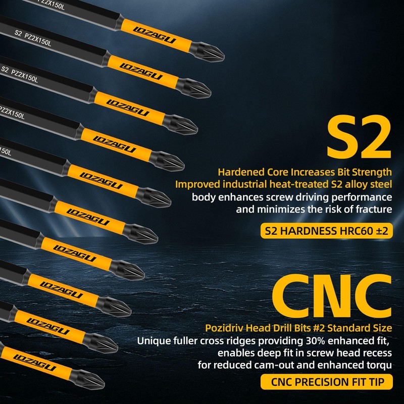 10-Piece PZ2 50mm Bits, PZ2 Magnetic Screwdriver Impact Bits Set,
