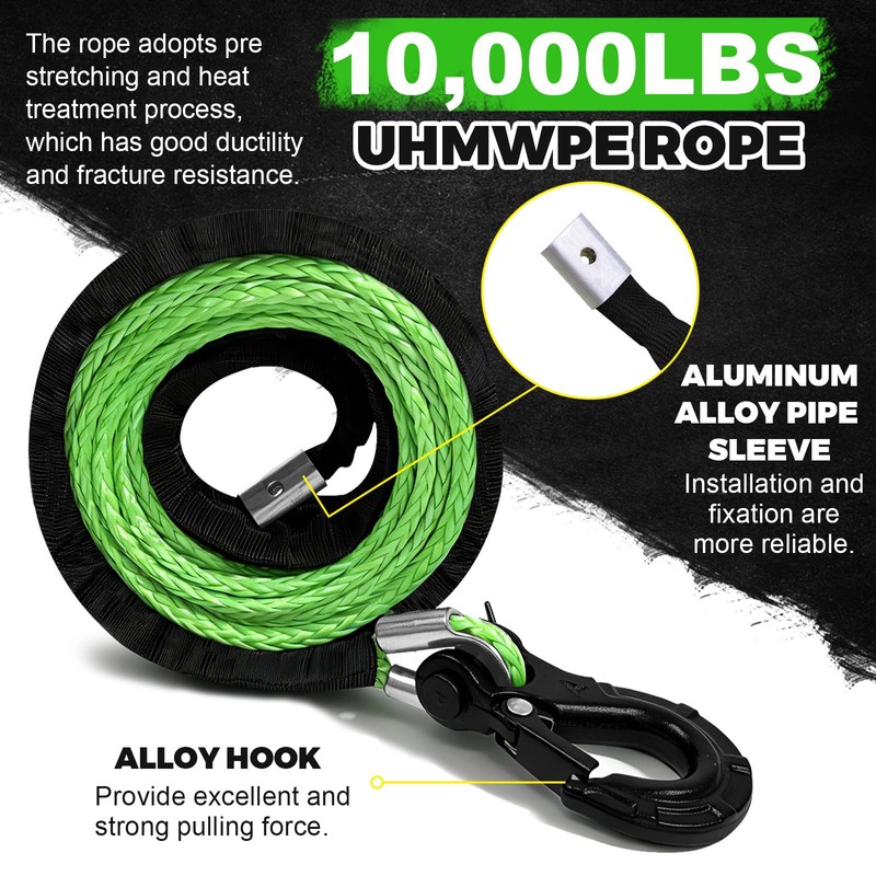 Synthetic Winch Rope kit,1/4" x 50'-10000 lbs Winch Line with,Go
