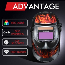 Welding Helmet Solar Powered Auto Darkening Welding Helmet, Wide Shade 9-13 for TIG MIG ARC Weld Hood Helmet