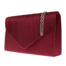 Girly HandBags Beautiful Satin Elegant Pleated Clutch Bag Shoulder Bag Vintage Wedding Party Evening -- Burgundy