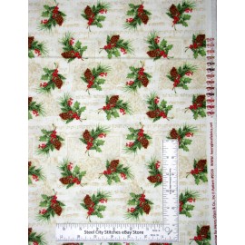 Henry Glass & Co. Christmas Legend Fabric Pine Cones Holly Music Holly Cotton Henry Glass Yard