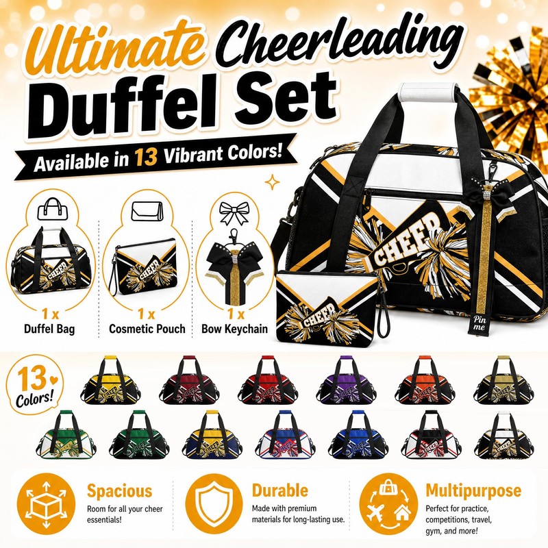 Cheer Duffel Bag Set with Makeup Bag & Bow Keychain,