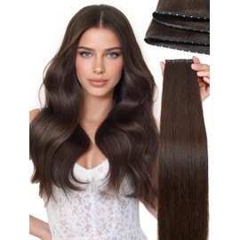 LADY MIRANDA Double Invisible Hand-tied Human Hair Extensions 18 Inch Genius Twin Tab Remy Human Hair Weft 100g Micro Bead Hair Extensions Human Hair (Brown)