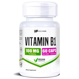 Healthfare Vitamin B1 100mg | 60 Capsules | Thiamine Supplement | Supports Overall Health | Non-GMO | Gluten Free (60 Capsules)