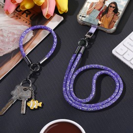 Copkim Crystal Phone Lanyard Wrist Strap Bling Rhinestone Neck Lanyard Wristlet Keychain Strap for Woman Card Holder(Purple)