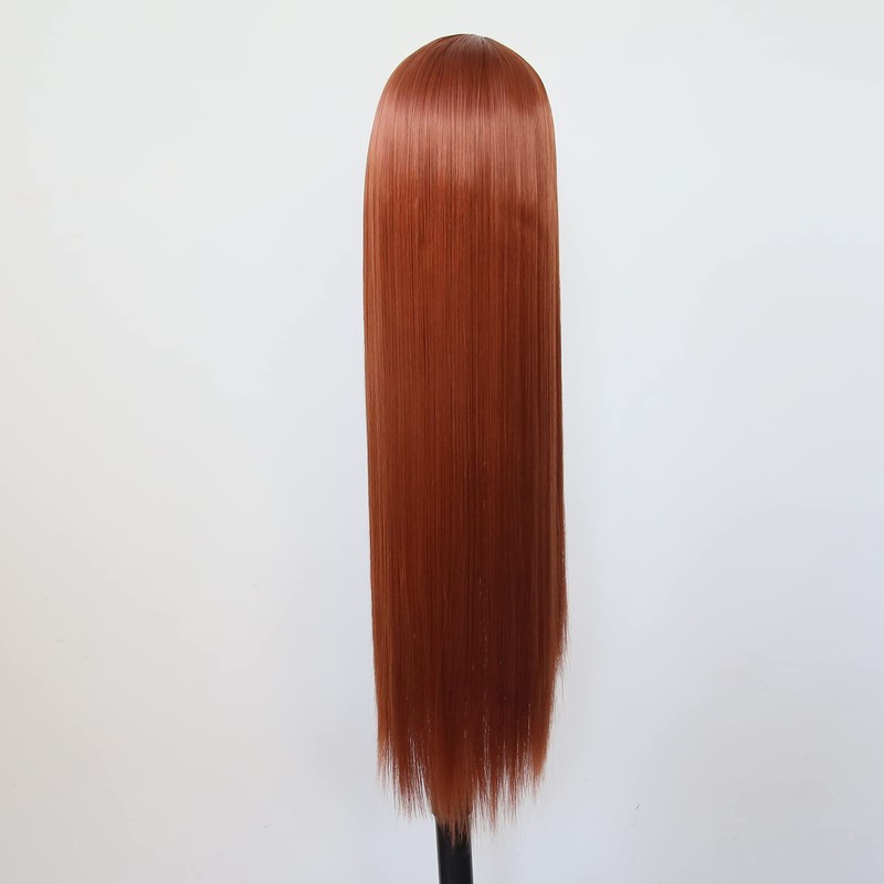 Towarm Ginger Wig with Bangs Long Straight Copper Brown Wig