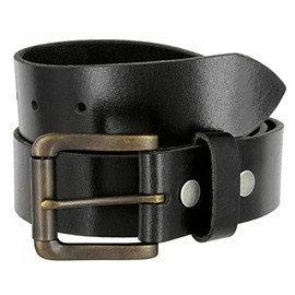 Roller Buckle Casual Jean One Piece Full Grain Buffalo Oil Tanned Leather Belt 1-1/2"(38mm) Wide (Black, 42)