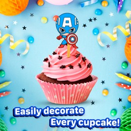 24 x Hero Super Kids Cupcake Topper - Starke Picks Happy Birthday Decor Cupcake Dekorationen für Kinder Geburtstage
