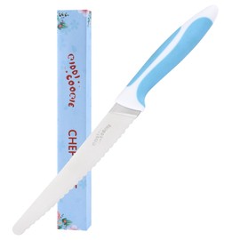 kiddi cookie Serrated Knife Serrated Bread Knife Stainless Steel Serrated Kitchen Knife Tomato Knife Lettuce Knife 5" Blue