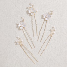 Famihot Hair Ornament, Hair Accessory, Tree Leaves Flower Motif, Pearl, Hair Pin, Set of 5, U Pin Headdress for Weddings, Weddings, Invitations, Receptions, Recitals, After-parties, Coming-of-age