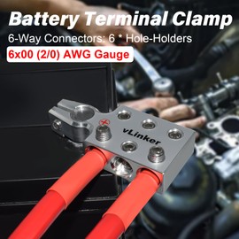 V-gate vLinker 6x00 (2/0) AWG Gauge Lead-Acid Battery Terminals Clamp, 6061 Aluminum Battery Terminal Positive (+) Negative (-) Set, for SAE/DIN/EN Tapered Top Post, 6-Way Battery Connectors