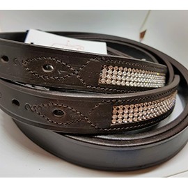 GENUINE HORSE HEAVY DUTY STRONG BLING DIAMANTE STIRRUP LEATHER BROWN FULL (60") COB (54"), PONY SS BUCKLE (60)