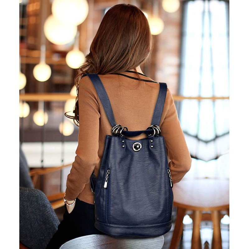 Deerword Ladies' Rucksack, Ladies’ Handbag, City Backpack - blue, size: