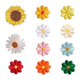 NIYATA 17 Pcs Embroidered Sunflower Label, Sunflower Applique Patches for Clothing, Embroidered Daisy Patches for DIY Decoration on Jackets,Jeans,Bags,and Shoes