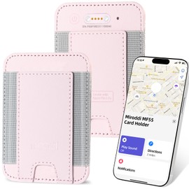 Miroddi Credit Card Holder with Find My, Premium Leather Small Wallet for Women, RFID Blocking Slim Card Wallet for Women Men, Minimalist Business Credit Card Wallet, Holds Up to 14 Cards, Pink