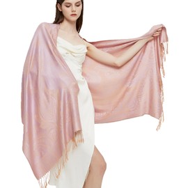Gragengs Pashmina Scarf Wrap with Ethnic Paisley Two Tone Jacquard Scarf for Women, Paisley Pink