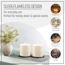 smtyle 4" x 4" Ivory LED Flameless Battery Operated Flickering Pillar Candles with Remote Set of 2 for Bathroom, Coffee Table or Dining Table Decor