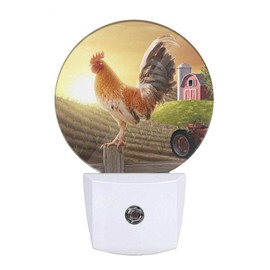 EKOBLA Rooster Night Lights Plug into Wall Rustic Cock Standing on The Fence Farm Animal Led Night Light for Boys Girls Room, Dusk to Dawn Sensor Nightlight for Stairway/Hallway/Kitchen