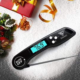 DOQAUS Digital Meat Thermometer, Instant Read Food Thermometer for Cooking with Backlit & Auto-Rotating Display, 4.6” Probe for Grilling, Baking, and Perfect BBQ - Black