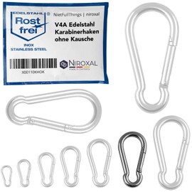 1 x Carabiner Hook 8 mm Strong Carabiner Stainless Steel Hook Key Ring without Eye Thimble Breaking Load 1,500 kg Stainless Steel Carabiner 8 x 80 mm Hammock Swing