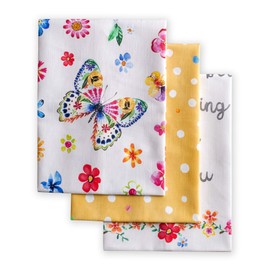 Maison d'Hermine Happy Florals- 1 Sweety 100% Cotton Set of 3 Multi-Purpose Kitchen Towels Soft Absorbent Tea Towels | Bar Towels | Spring/Summer (50 cm x 70 cm)