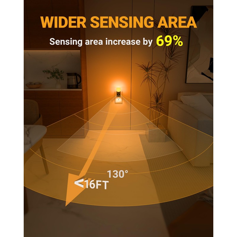 Lyridz Amber Night Light with Motion Sensor, 1-150LM Dimmable Plug-in
