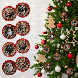 8Pcs Christmas Cat Ornaments Ceramic Kitten Hanging Ornaments for Christmas Tree Home Decor Cat Themed Gift for Cat Lovers