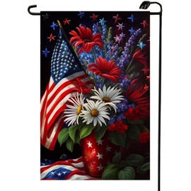 Patriotic 4th of July Garden Flag 12x18 Inch Double Sided for Outside Floral USA Flag Red Blue Memorial Day Independence Day Outdoor Farmhouse Yard Decoration MG20