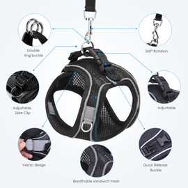AMIR Cat Harness and Leash for Walking, Breathable Cat Leash Escape Proof, Adjustable Vest Harnesses for Small Medium Cats and Small Dogs, Breathable Reflective Strips Jacket- Black, S