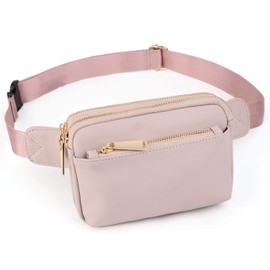 UTO Fanny-Pack-for-Women-Belt-Bag Leather Vegan Waist Pack Lightweight Travel Chest Crossbody Shoulder Purse Light Pink CA