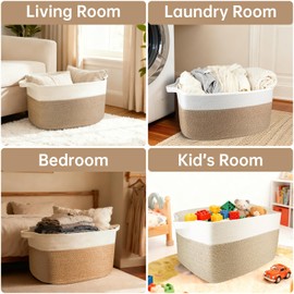 75L Large Cotton Rope Basket 22" x 17" x 12",Large Blanket Basket with Handle,woven baskets for storage,Storage Baskets for Organizing